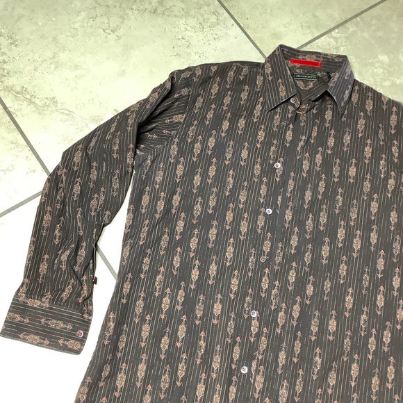 🍒 SHIRT BUTTON DOWN MEN LEAF LONG SLEEVE BROWN LEAVES TREND STYLE CASUAL CHIC - Picture 8 of 9